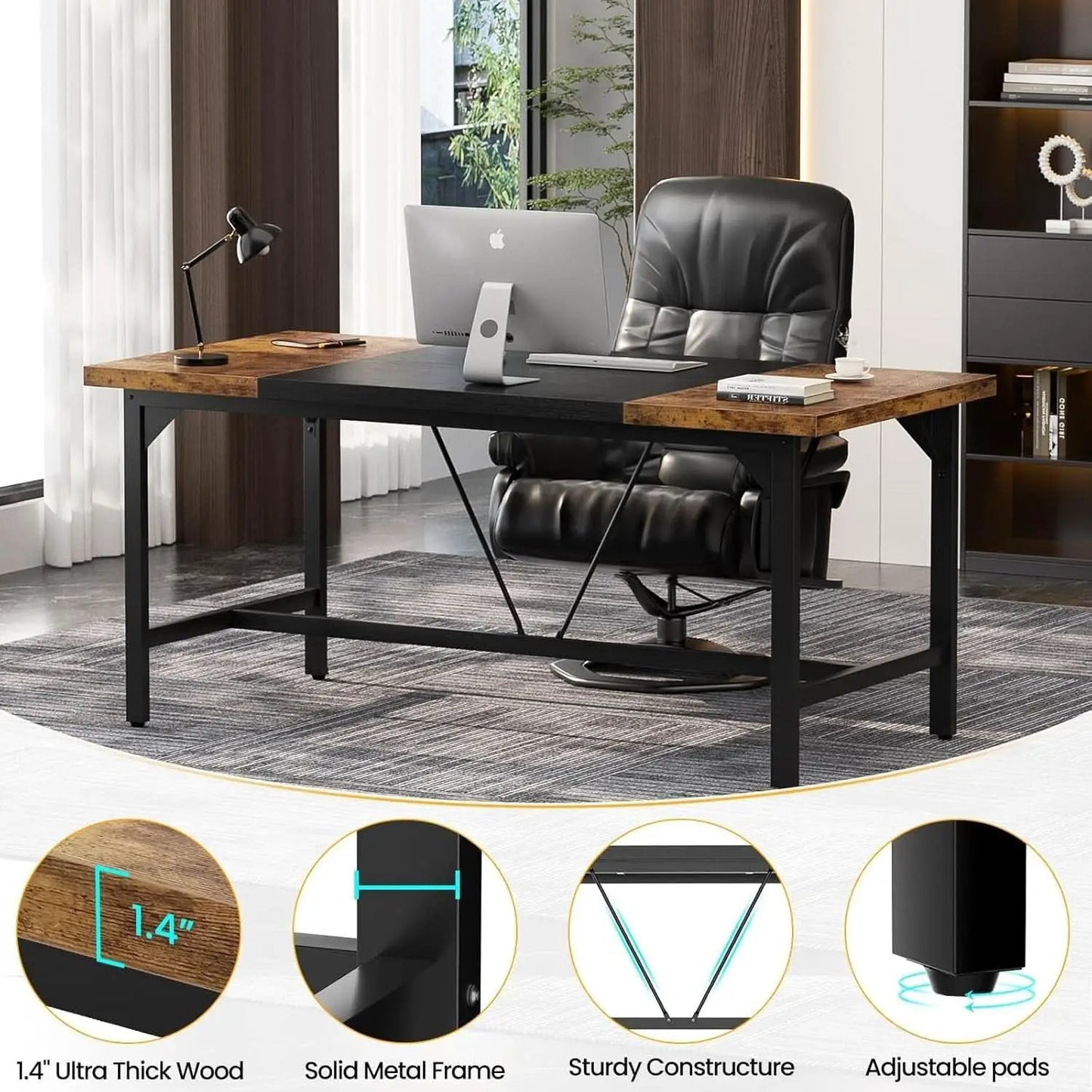 Large Rustic Computer Desk for Home Office Workstation from PriceLows™