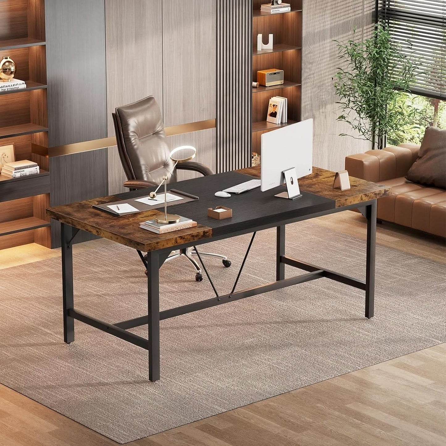 Large Rustic Computer Desk for Home Office Workstation from PriceLows™