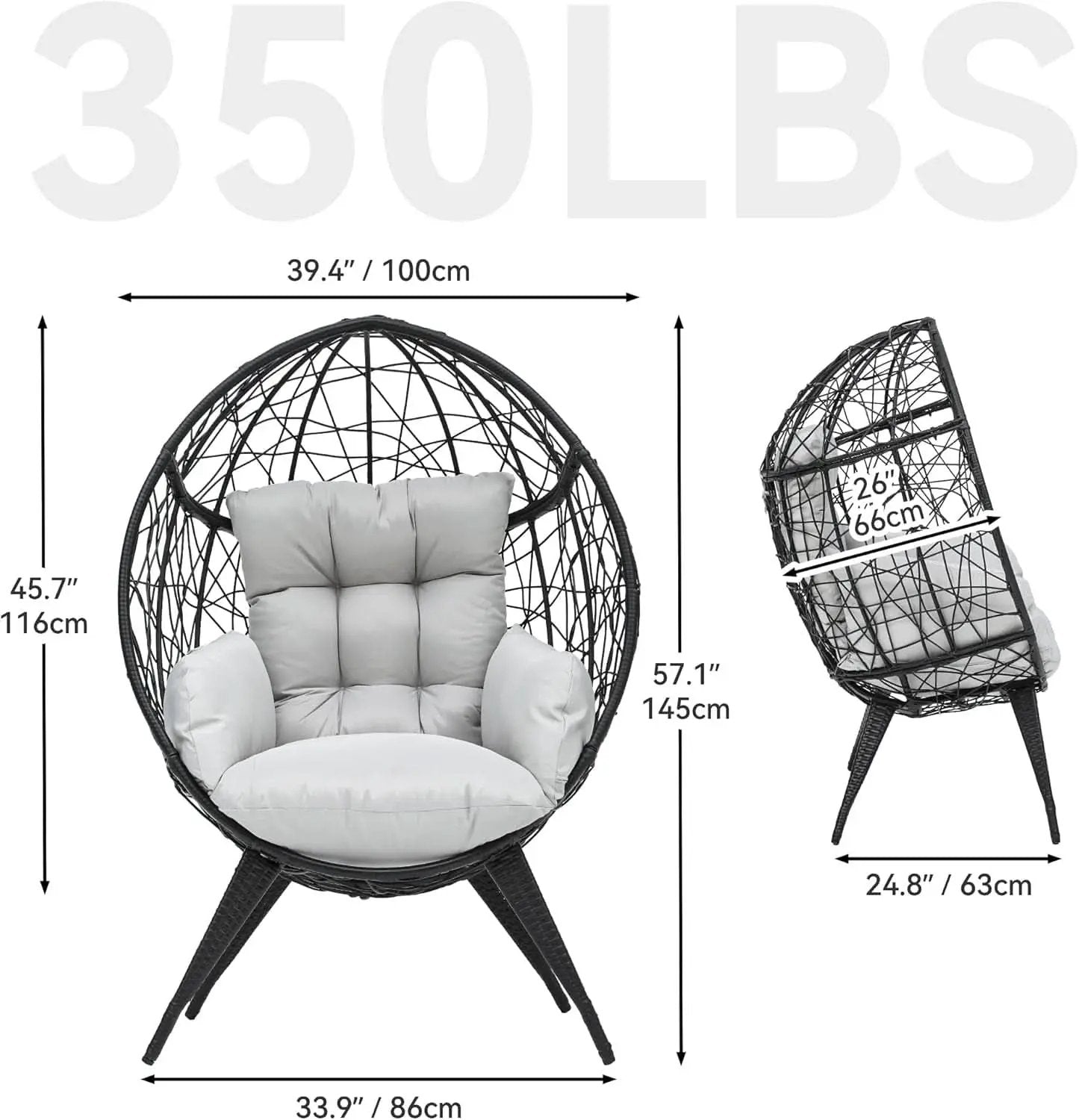 Large Wicker Egg Chair With Stand Outdoor Gray Cushion from PriceLows™