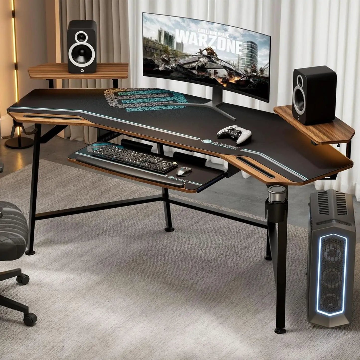 Large Wing-Shaped Gaming Desk With Keyboard Tray from PriceLows™