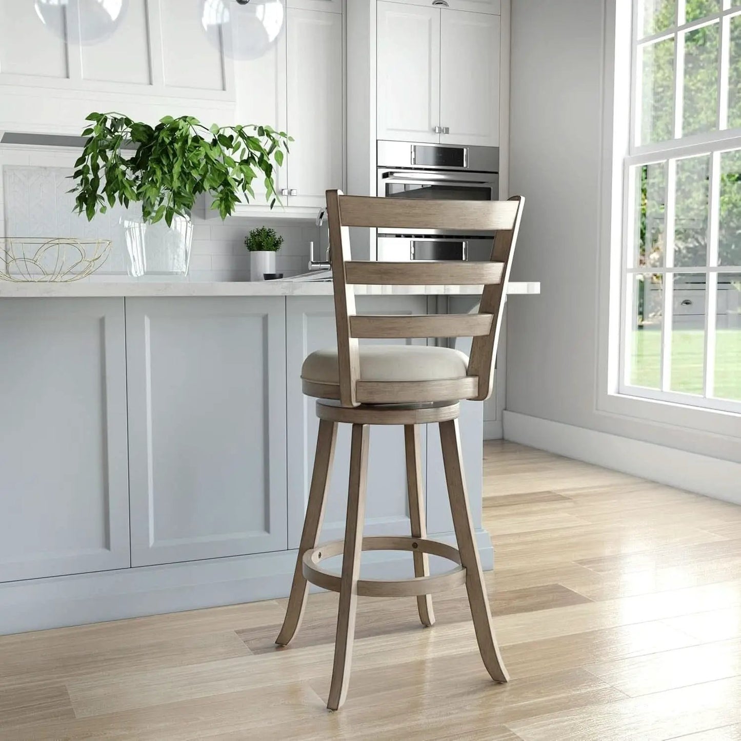 Laymon Modern Wood Bar Height Swivel Stool Gray Brown from PriceLows™