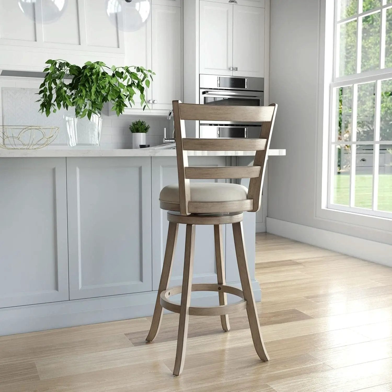 Laymon Modern Wood Bar Height Swivel Stool Gray Brown from PriceLows™