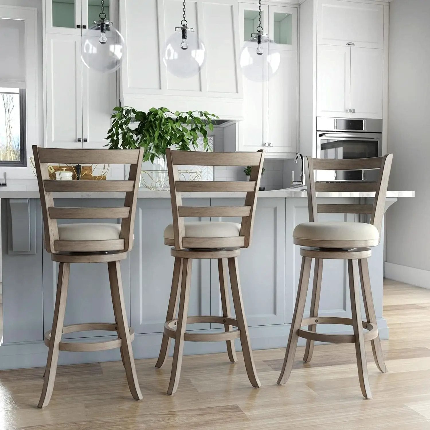 Laymon Modern Wood Bar Height Swivel Stool Gray Brown from PriceLows™