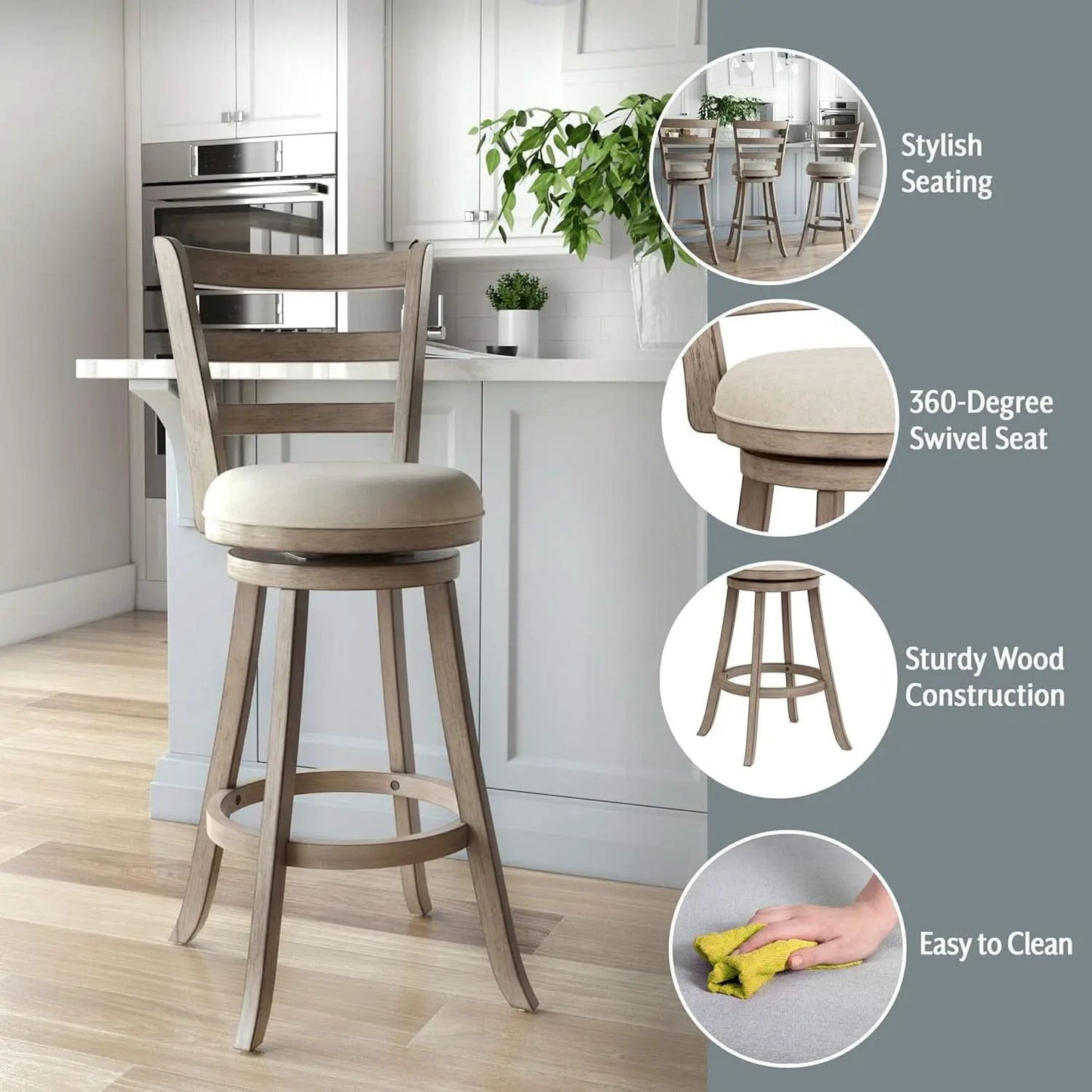Laymon Modern Wood Bar Height Swivel Stool Gray Brown from PriceLows™