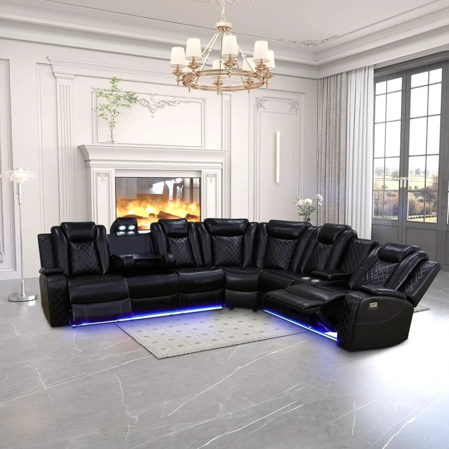 Leather Power Recliner Sectional Sofa with USB Charging from PriceLows™