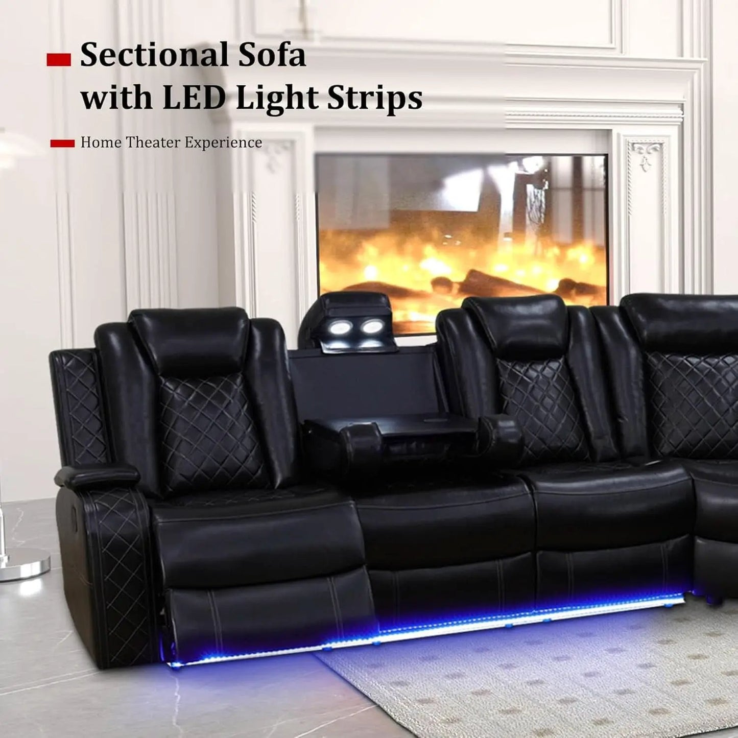 Leather Power Recliner Sectional Sofa with USB Charging from PriceLows™