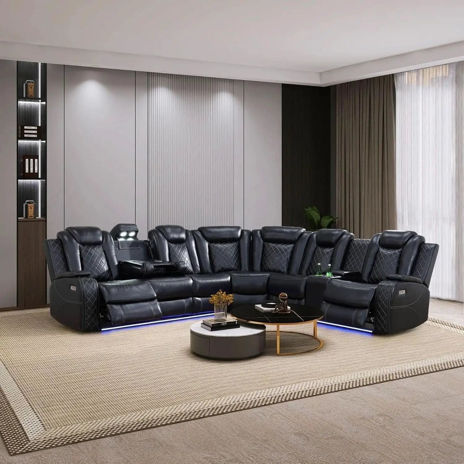Leather Power Recliner Sectional Sofa with USB Charging from PriceLows™