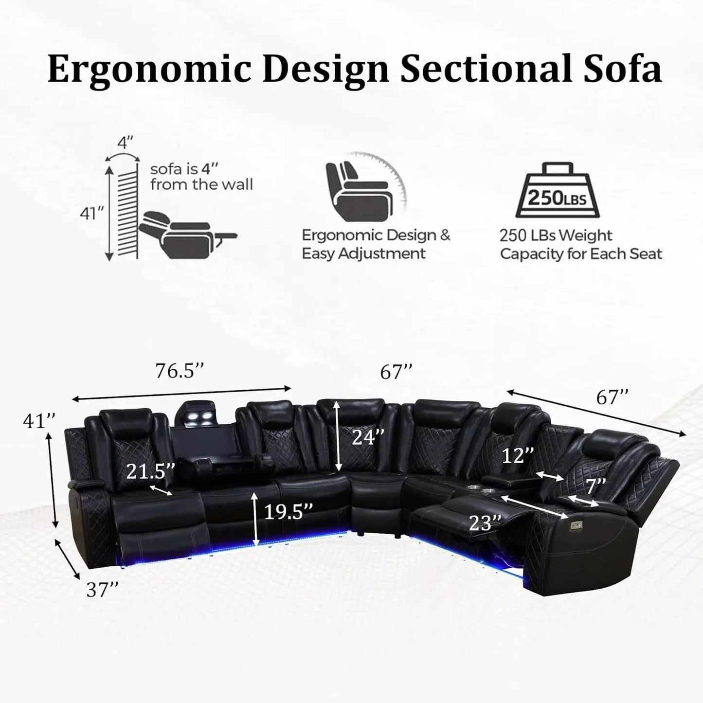 Leather Power Recliner Sectional Sofa with USB Charging from PriceLows™