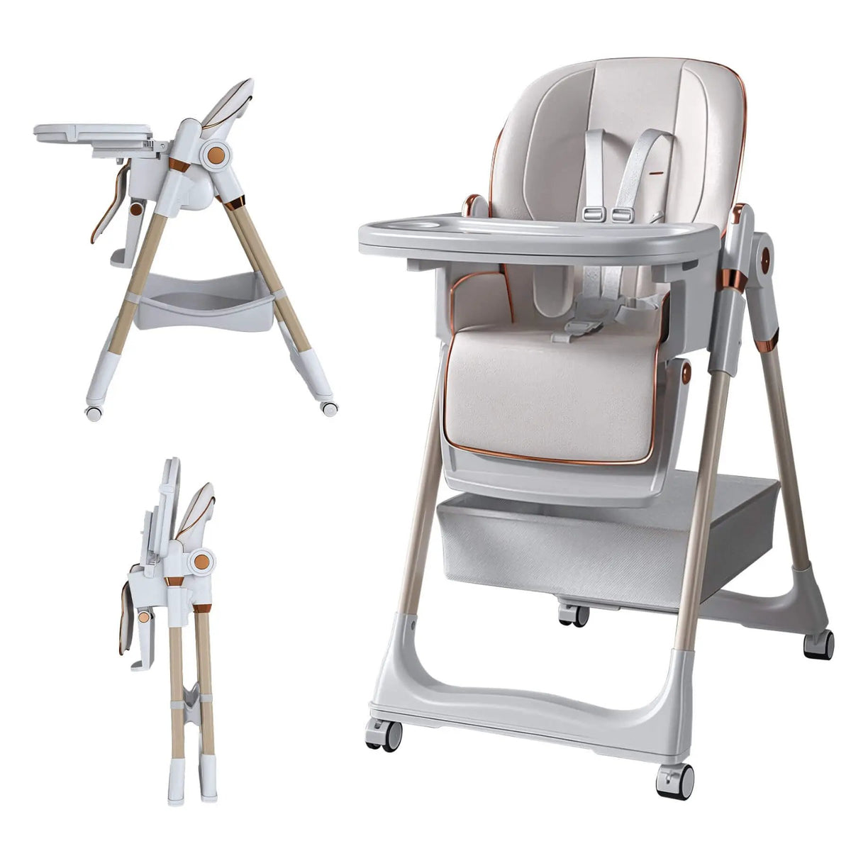 Baby High Chair | 5 Height Settings | Dual Layer Tray | White