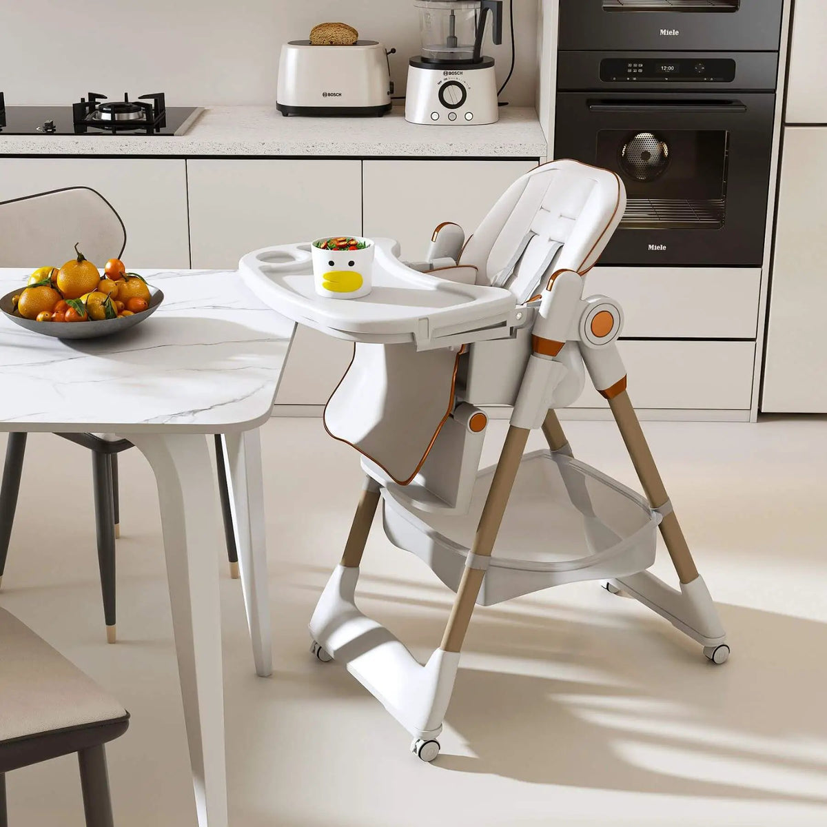 Baby High Chair | 5 Height Settings | Dual Layer Tray | White