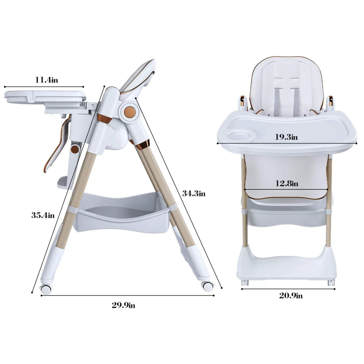 Baby High Chair | 5 Height Settings | Dual Layer Tray | White
