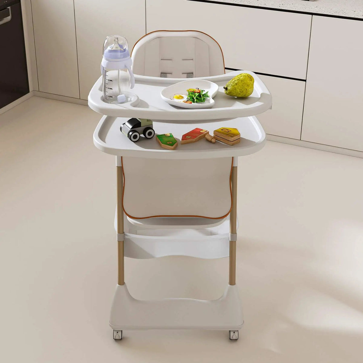 Baby High Chair | 5 Height Settings | Dual Layer Tray | White