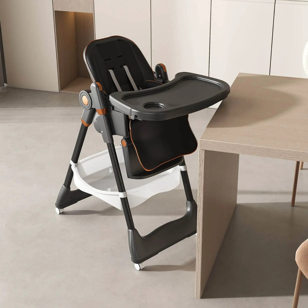 Baby High Chair | Adjustable 5 Height | Dual Layer Tray | Black 0 6 Years
