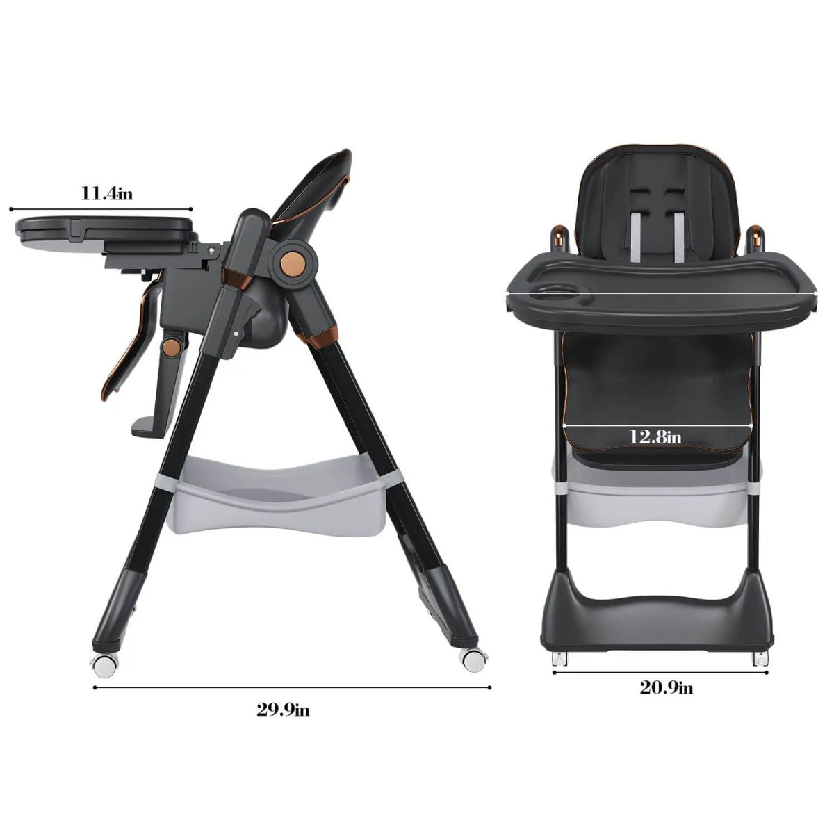 Baby High Chair | Adjustable 5 Height | Dual Layer Tray | Black 0 6 Years
