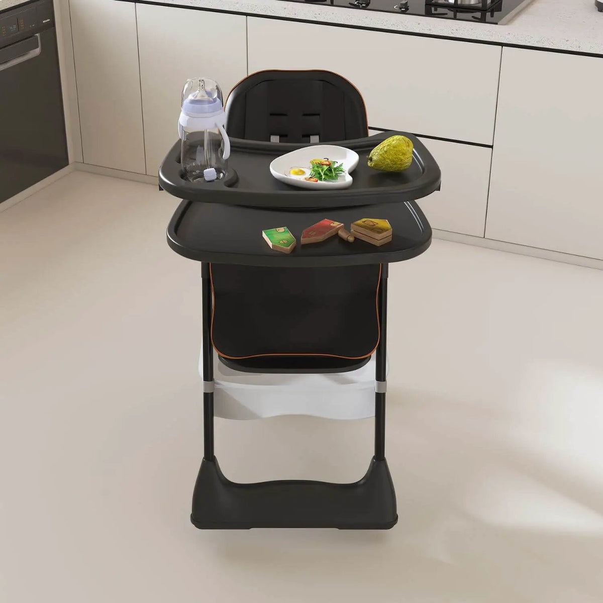 Baby High Chair | Adjustable 5 Height | Dual Layer Tray | Black 0 6 Years