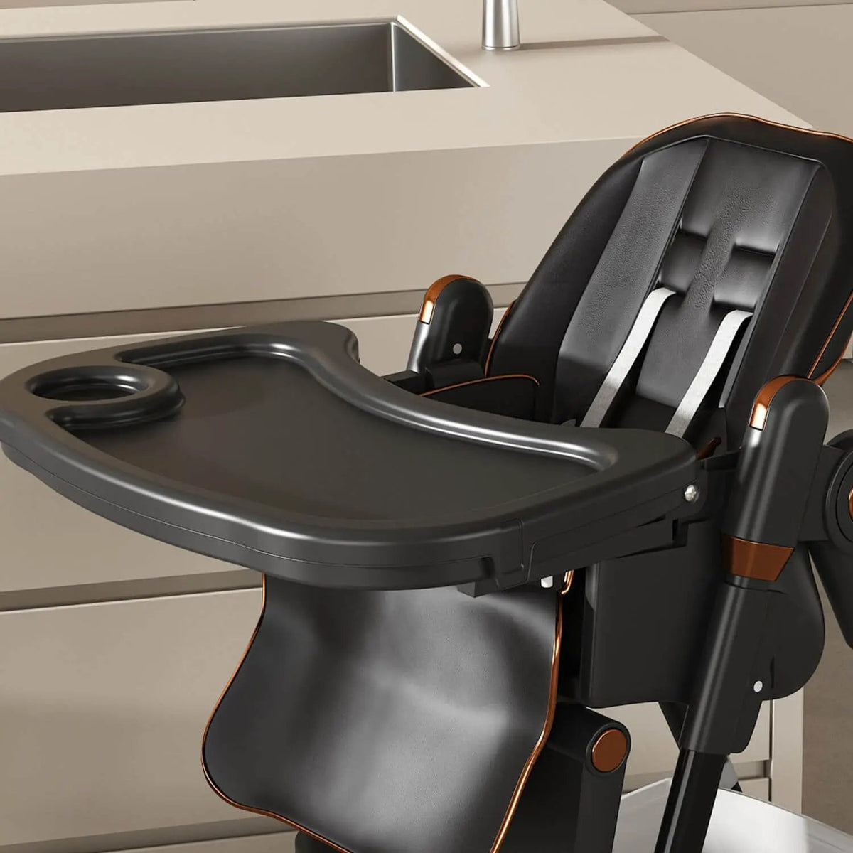 Baby High Chair | Adjustable 5 Height | Dual Layer Tray | Black 0 6 Years