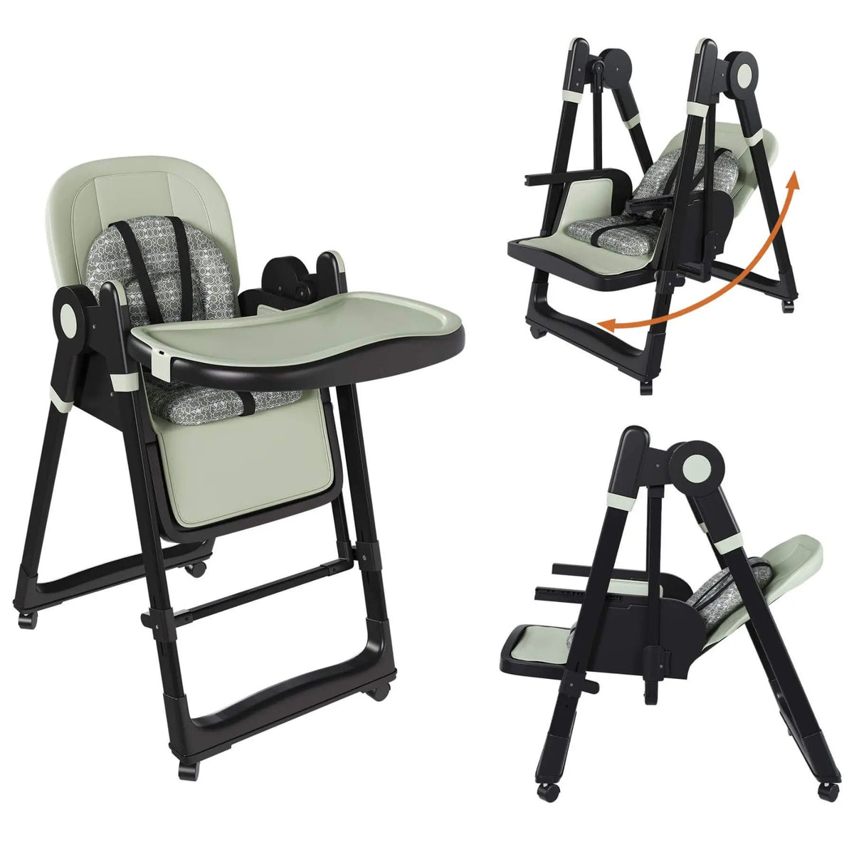 Adjustable Baby High Chair | 5 Height Settings | Dual Layer Tray | Dark Green