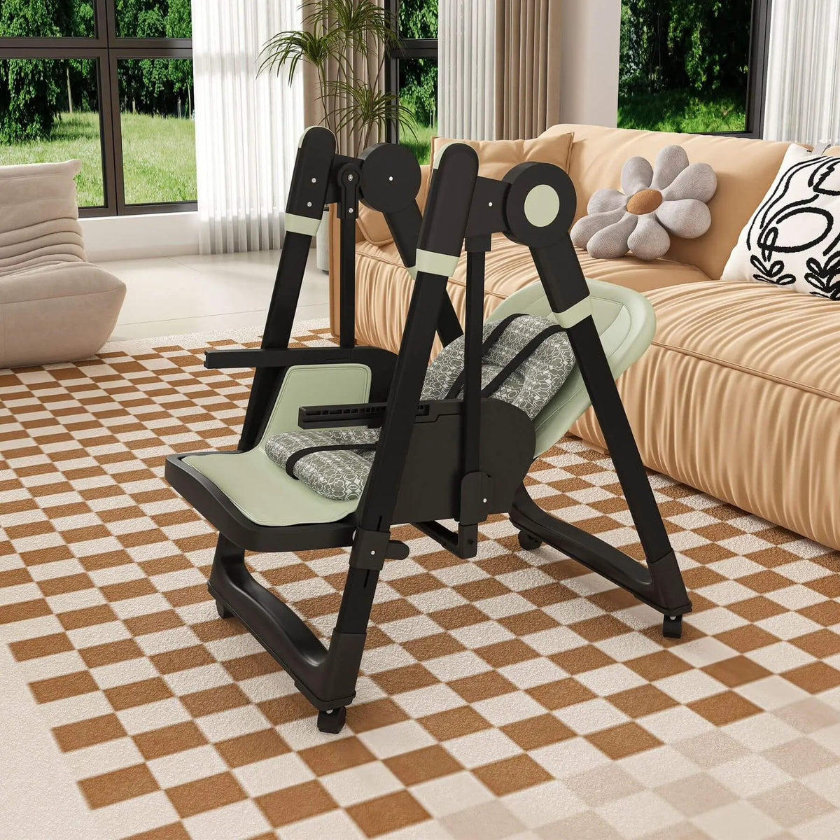 Adjustable Baby High Chair | 5 Height Settings | Dual Layer Tray | Dark Green