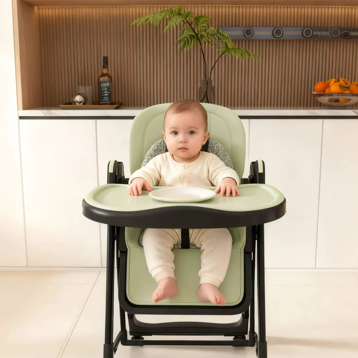 Adjustable Baby High Chair | 5 Height Settings | Dual Layer Tray | Dark Green