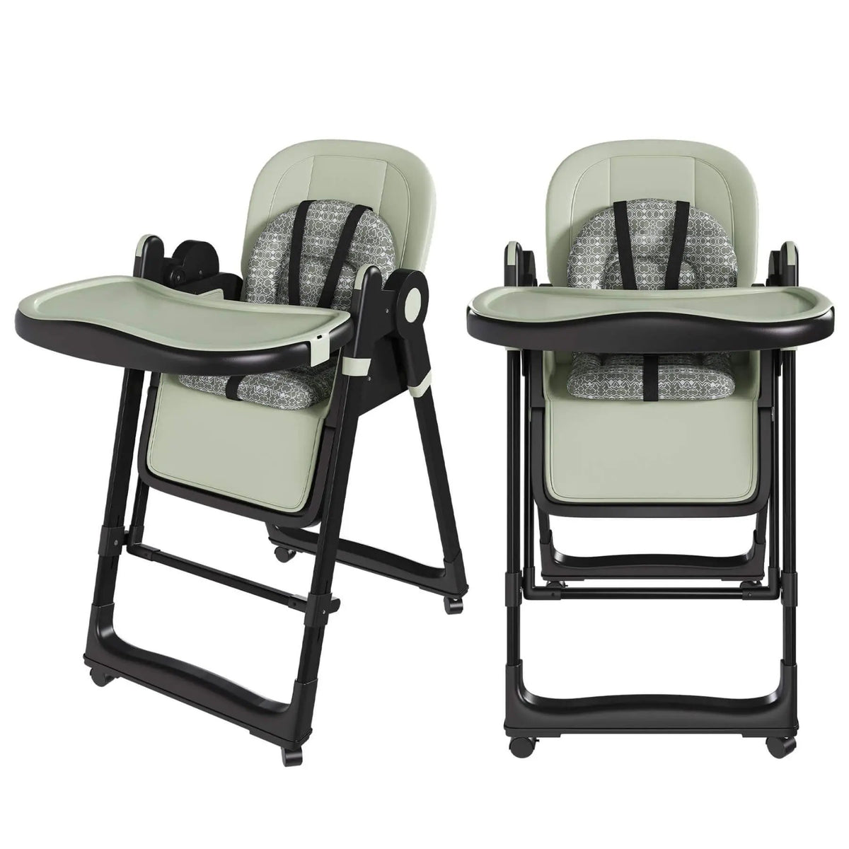 Adjustable Baby High Chair | 5 Height Settings | Dual Layer Tray | Dark Green