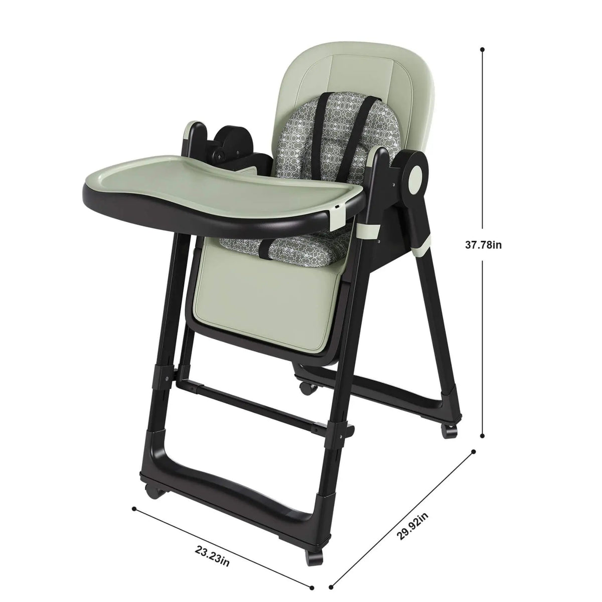 Adjustable Baby High Chair | 5 Height Settings | Dual Layer Tray | Dark Green