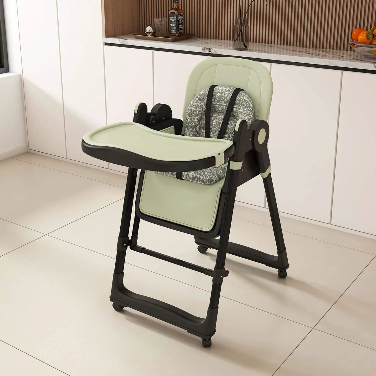 Adjustable Baby High Chair | 5 Height Settings | Dual Layer Tray | Dark Green