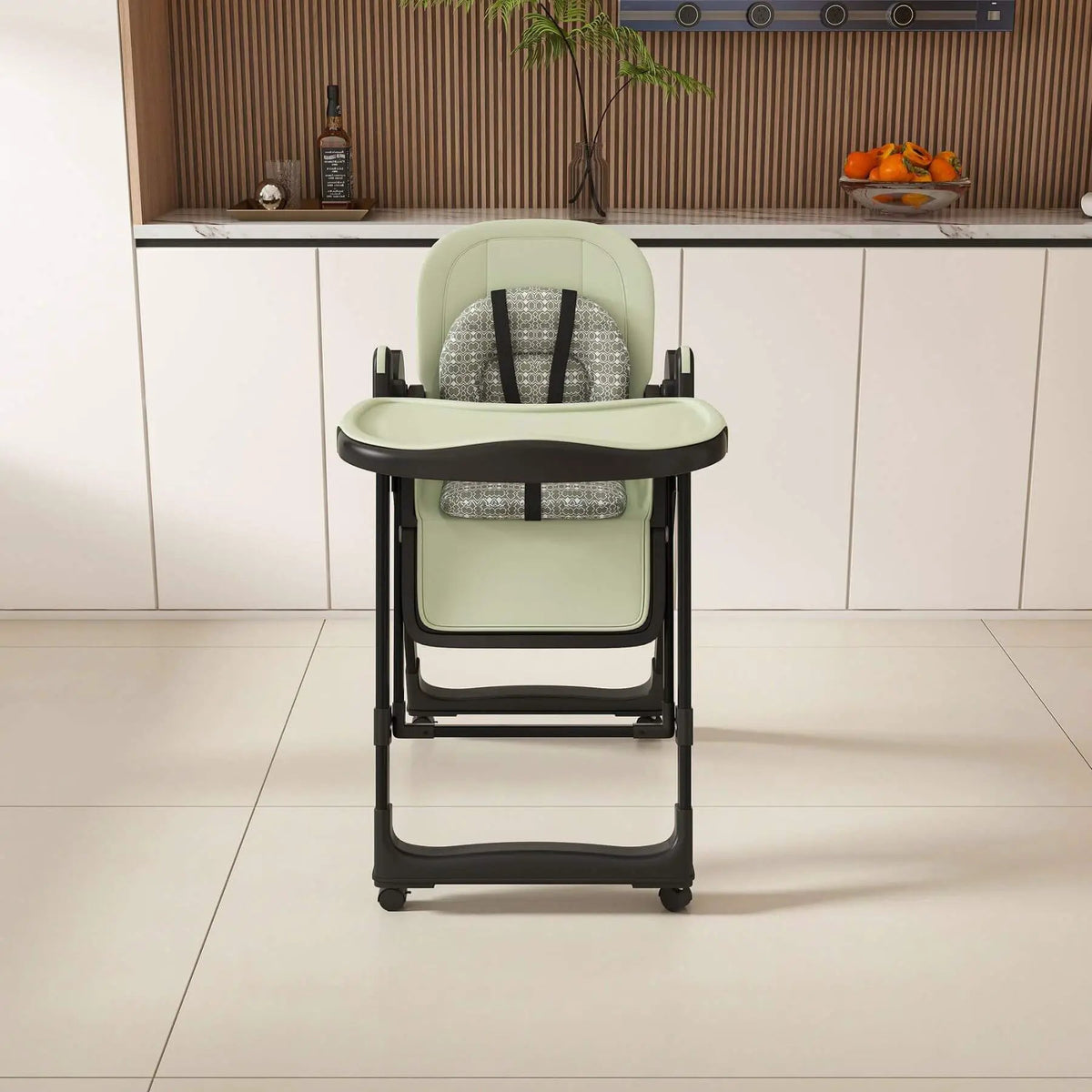 Adjustable Baby High Chair | 5 Height Settings | Dual Layer Tray | Dark Green