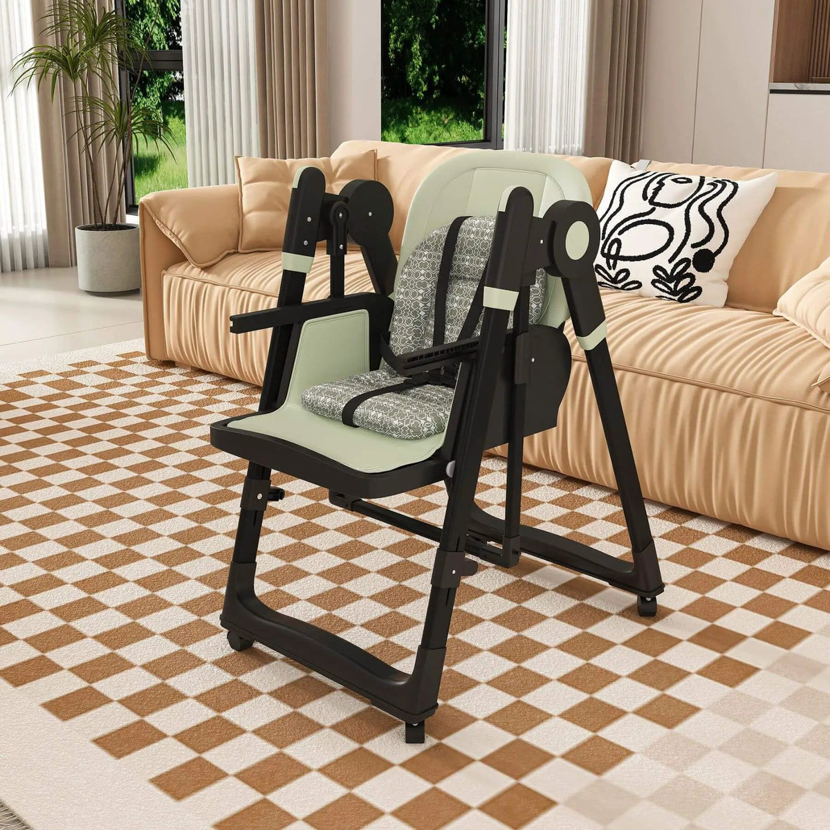 Adjustable Baby High Chair | 5 Height Settings | Dual Layer Tray | Dark Green