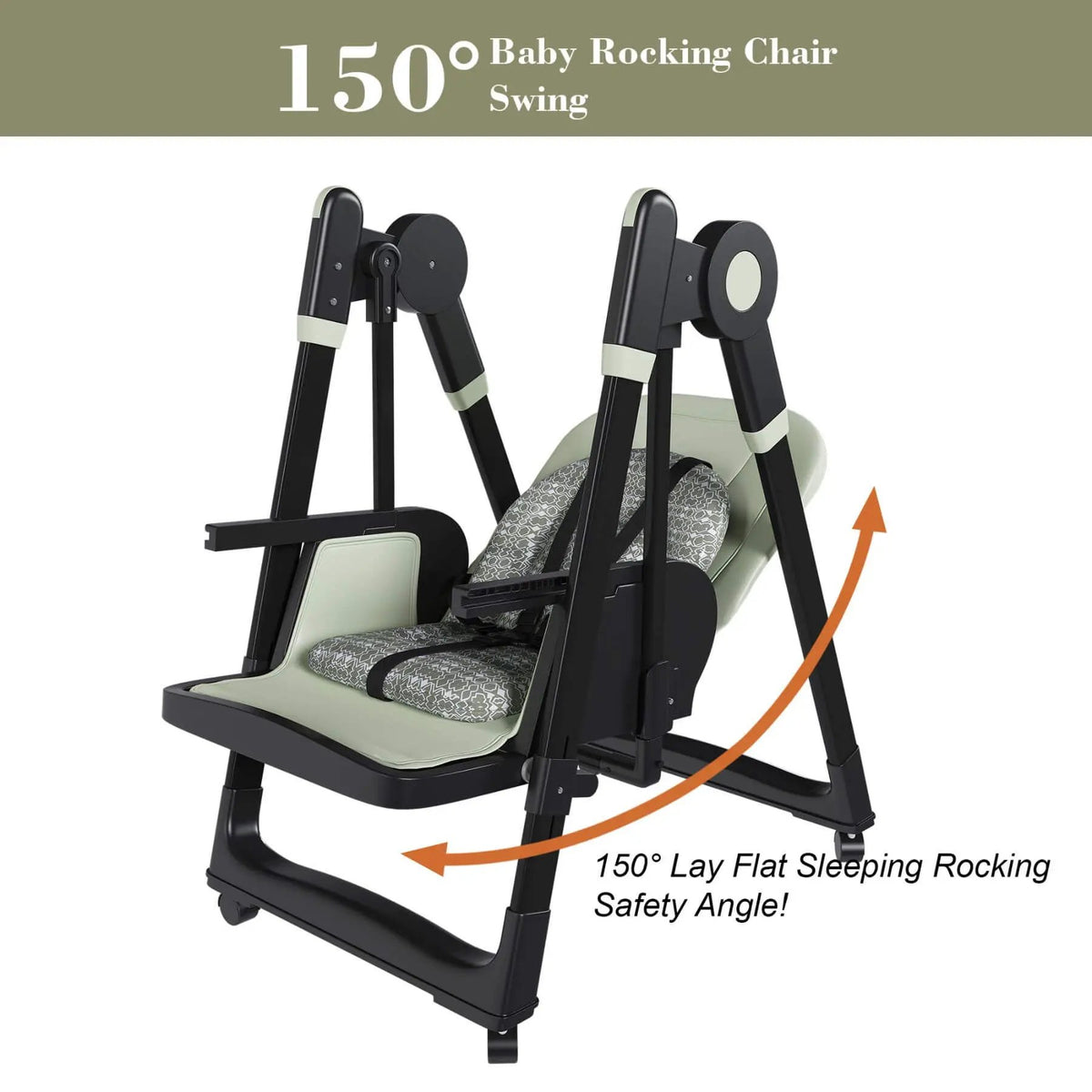 Adjustable Baby High Chair | 5 Height Settings | Dual Layer Tray | Dark Green