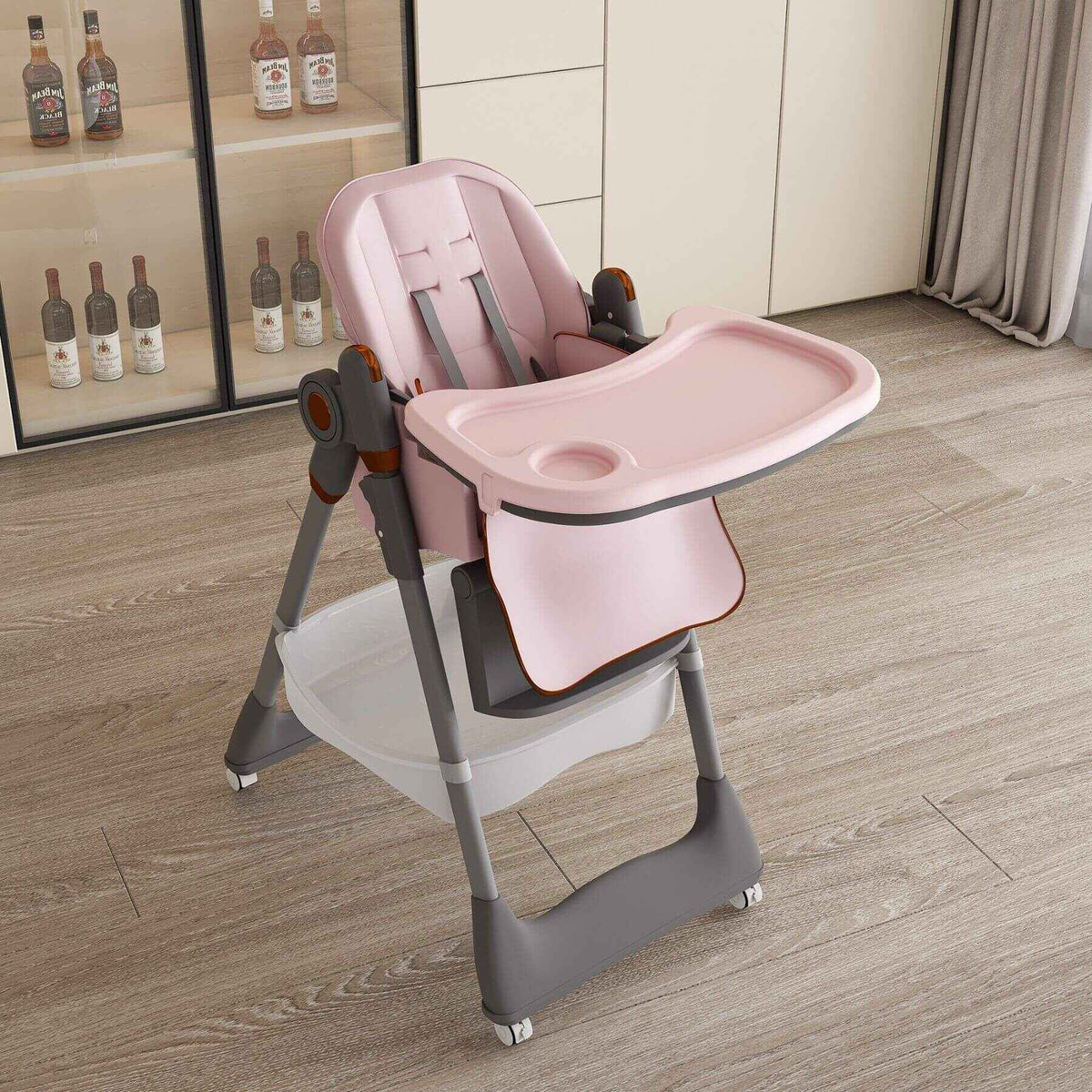 Adjustable Baby High Chair | 5 Height Settings | Detachable Tray | Pink