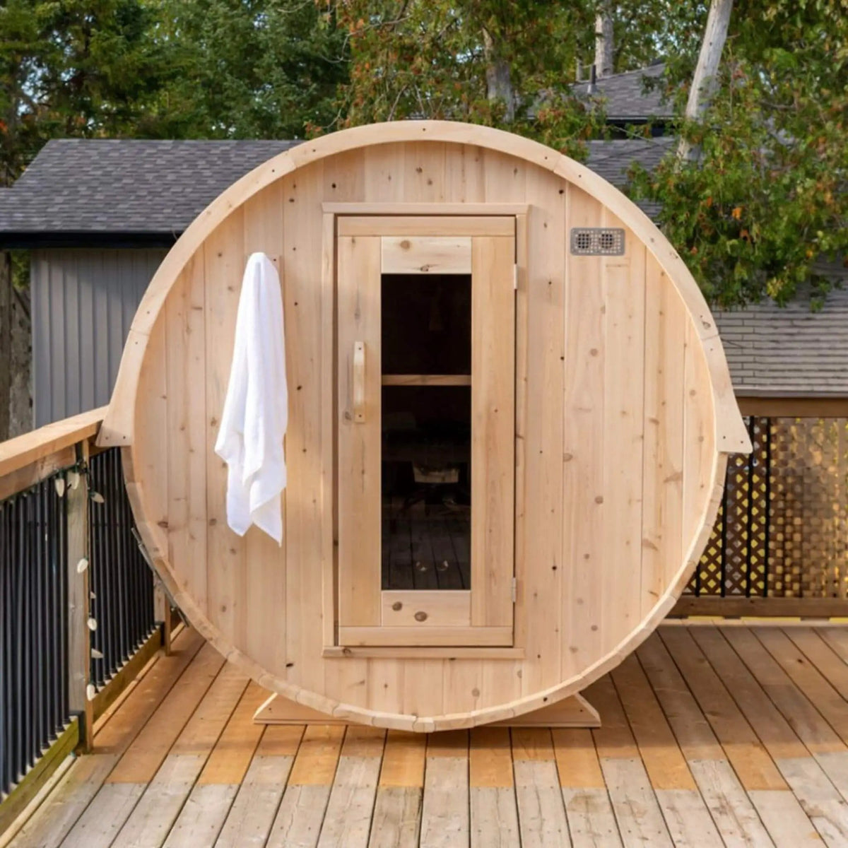 Dundalk Leisurecraft 84 Inch 4 Person Canadian Timber Harmony Barrel Sauna With | 84 Inch | 4-Person | Outdoor Living