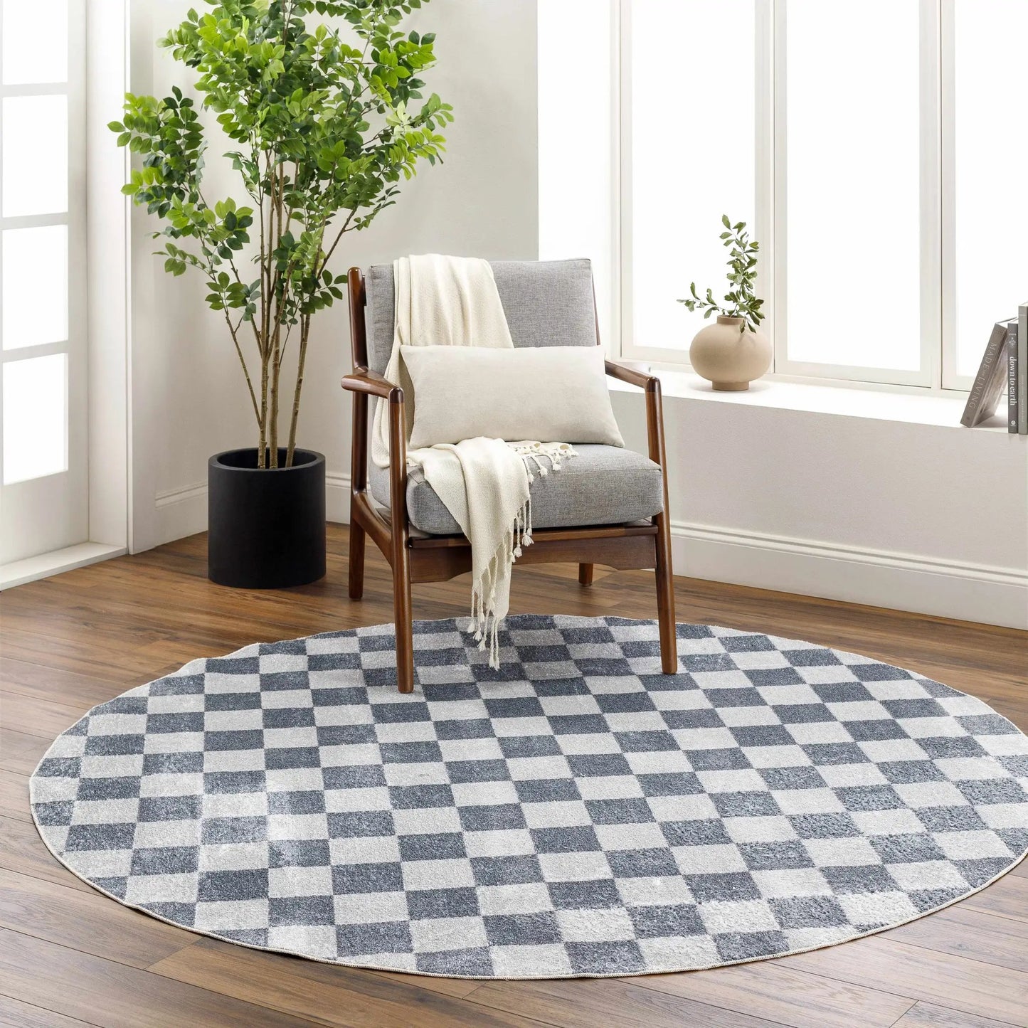 Alie Gray Checkered Washable Area Rug from PriceLows™