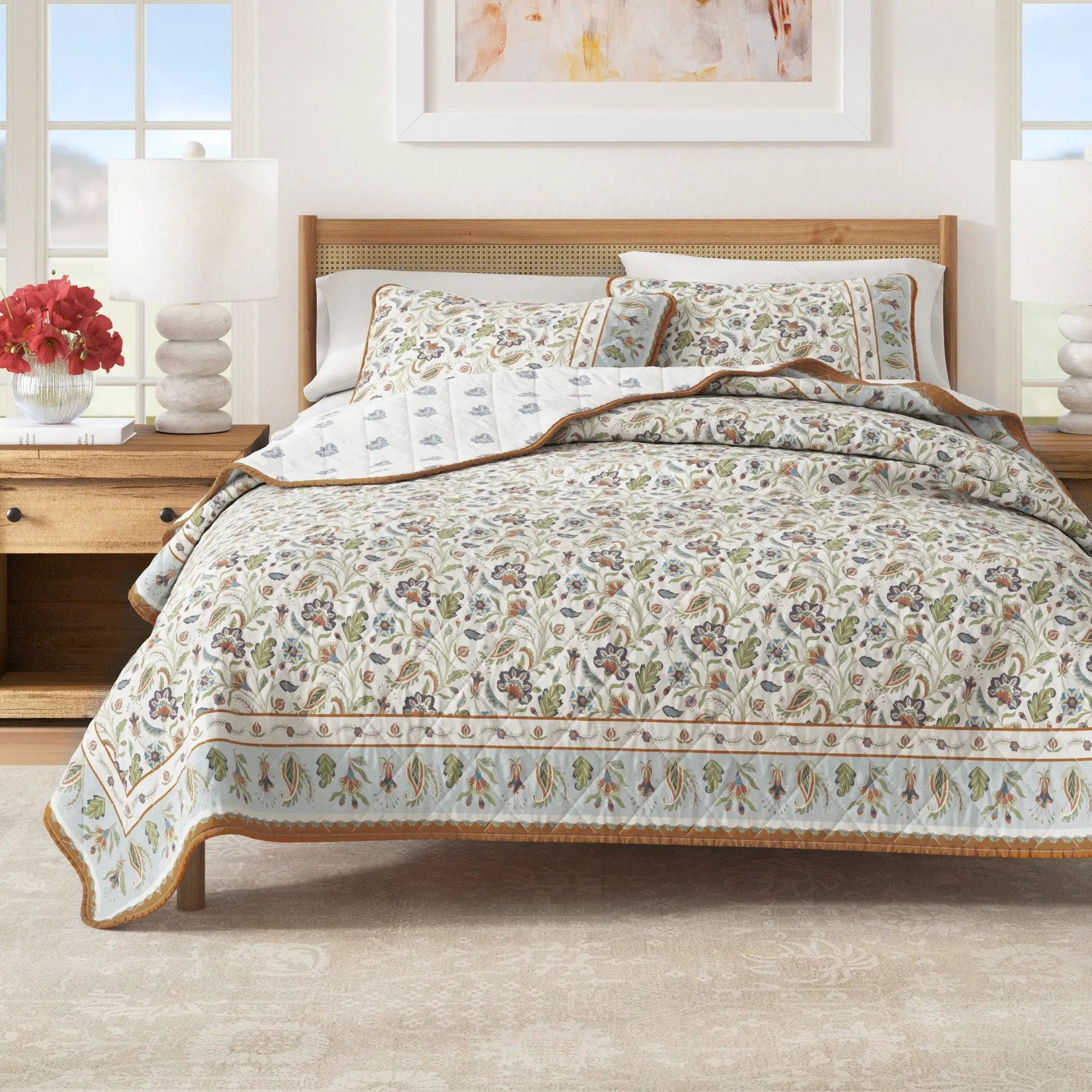 Floral Boho Printed Cotton Quilt Set - Indira Collection from PriceLows™