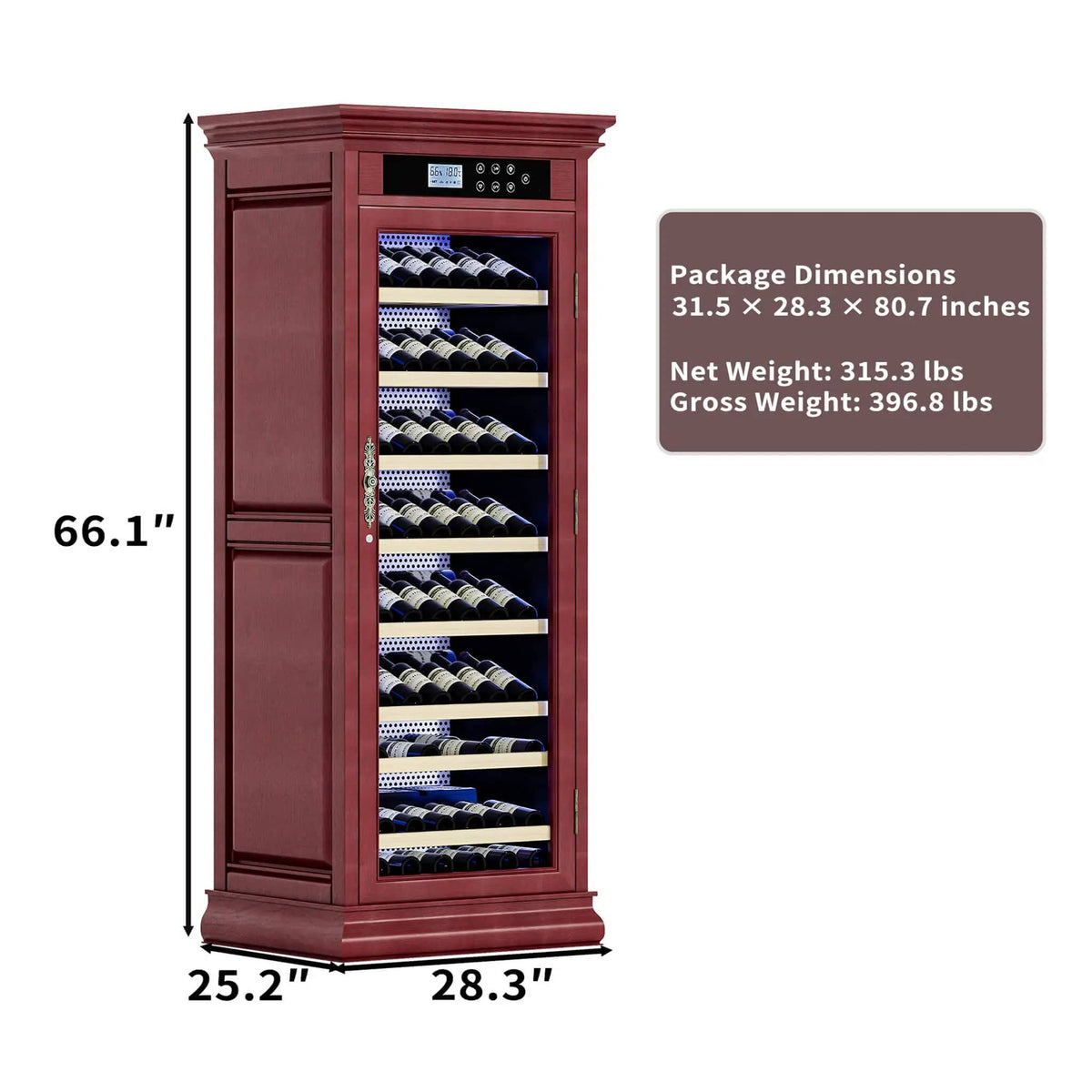 102-Bottle 10.6 Cu.Ft Wine Cooler Cabinet With LED Lighting And Temperature Control | 10.6 Cu Ft | Glass | Wine Fridge