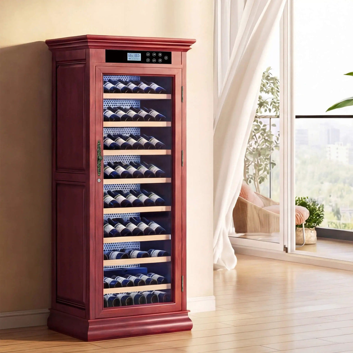 102-Bottle 10.6 Cu.Ft Wine Cooler Cabinet With LED Lighting And Temperature Control | 10.6 Cu Ft | Glass | Wine Fridge