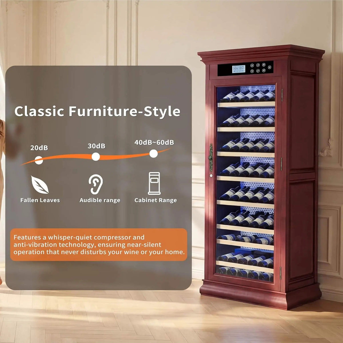 102-Bottle 10.6 Cu.Ft Wine Cooler Cabinet With LED Lighting And Temperature Control | 10.6 Cu Ft | Glass | Wine Fridge