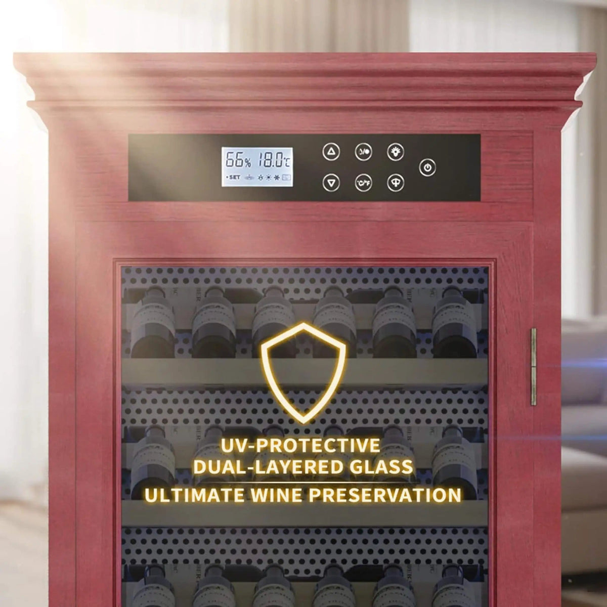 102-Bottle 10.6 Cu.Ft Wine Cooler Cabinet With LED Lighting And Temperature Control | 10.6 Cu Ft | Glass | Wine Fridge