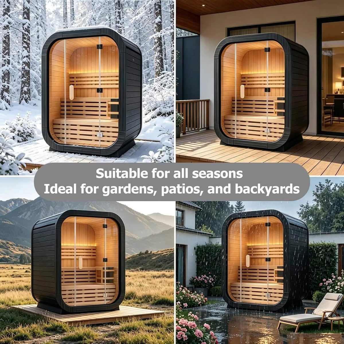 Lund Luxury 2-Person Outdoor Spruce Wood Cube Sauna Kit With 4.5KW Electric Stove | 2-Person | 4.5 kW | Outdoor Living