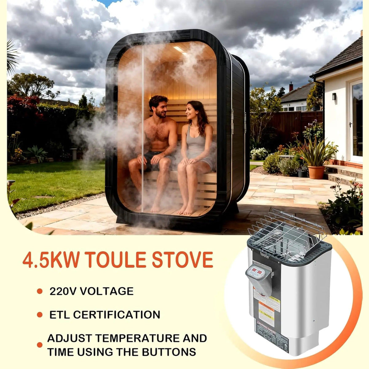 Lund Luxury 2-Person Outdoor Spruce Wood Cube Sauna Kit With 4.5KW Electric Stove | 2-Person | 4.5 kW | Outdoor Living