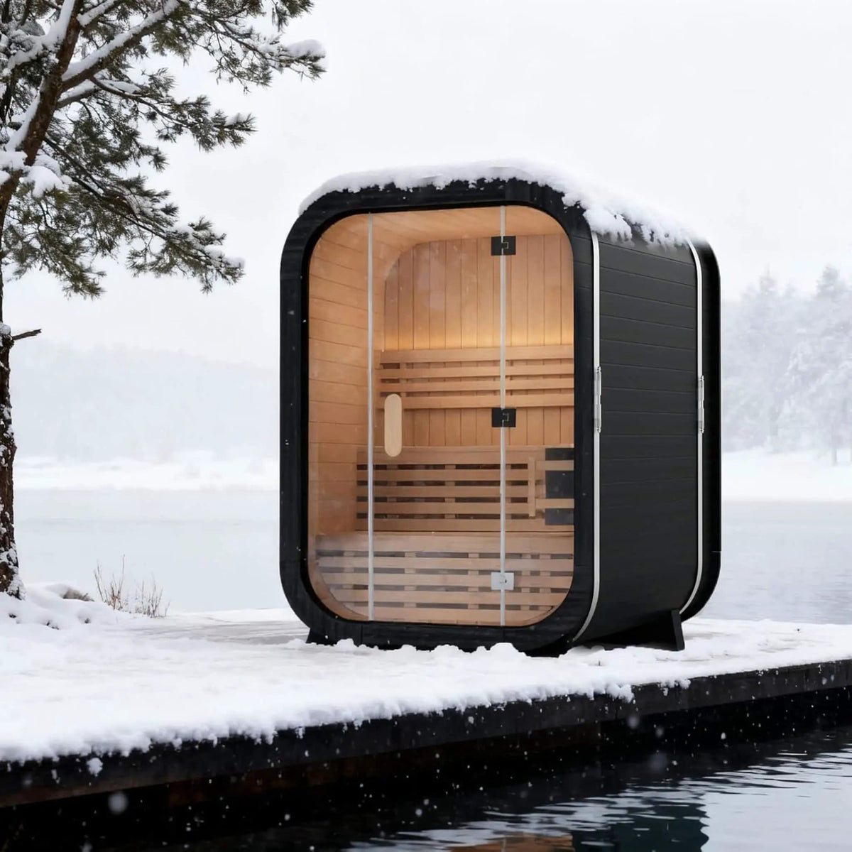 Lund Luxury 2-Person Outdoor Spruce Wood Cube Sauna Kit With 4.5KW Electric Stove | 2-Person | 4.5 kW | Outdoor Living