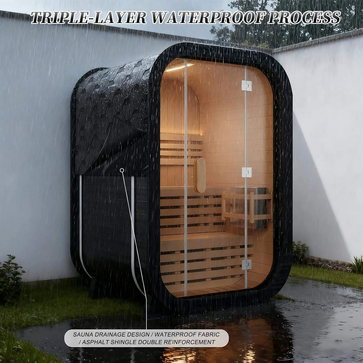 Lund Luxury 2-Person Outdoor Spruce Wood Cube Sauna Kit With 4.5KW Electric Stove | 2-Person | 4.5 kW | Outdoor Living
