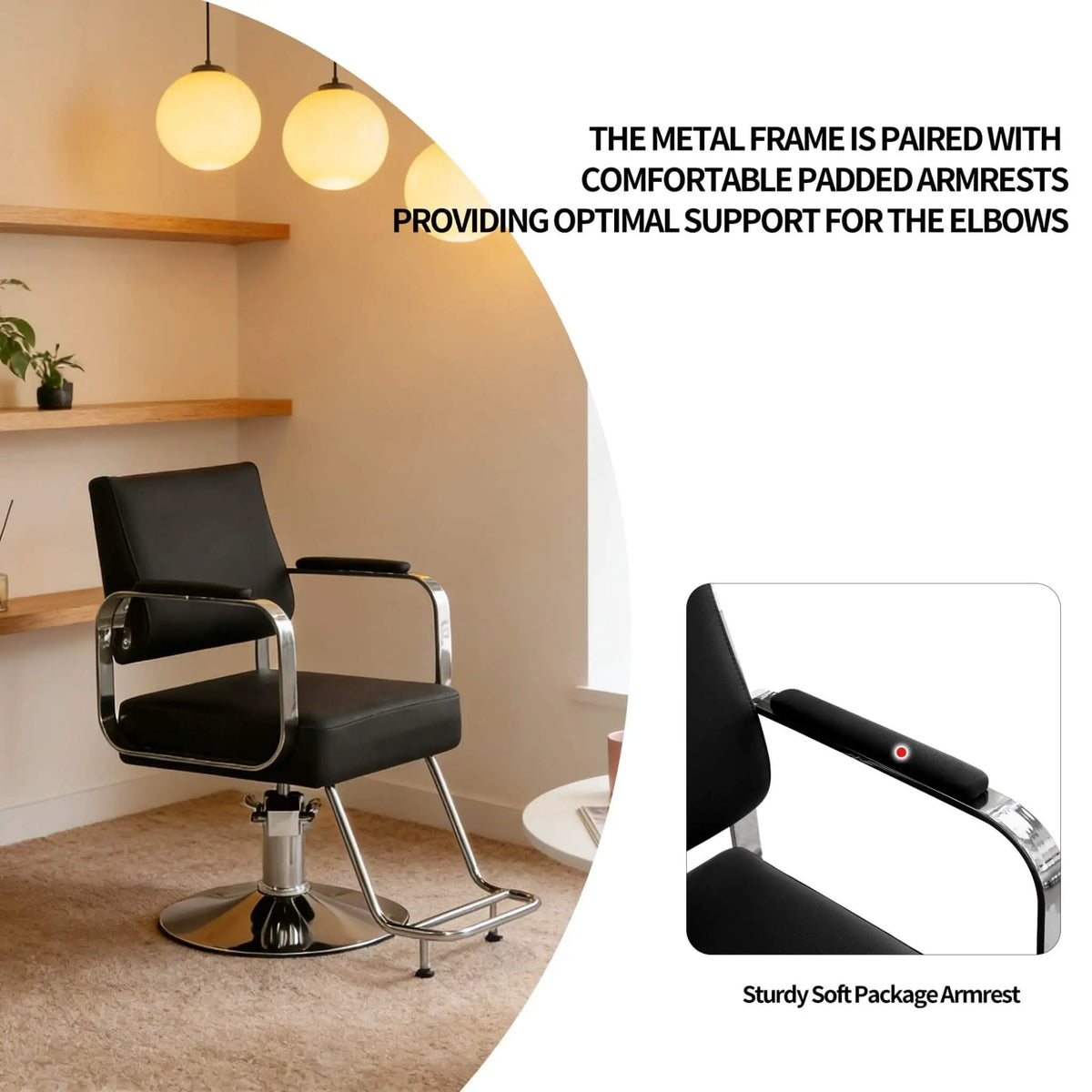 Height-Adjustable Barber Chair | 360-Degree Swivel | Reclining Backrest | Durable Steel Frame