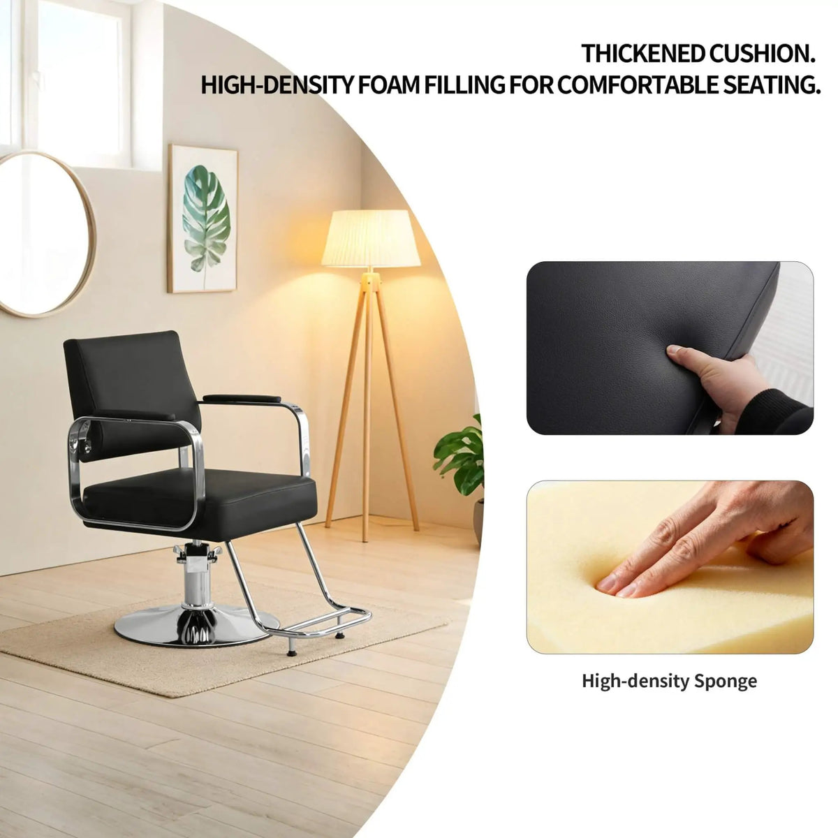 Height-Adjustable Barber Chair | 360-Degree Swivel | Reclining Backrest | Durable Steel Frame