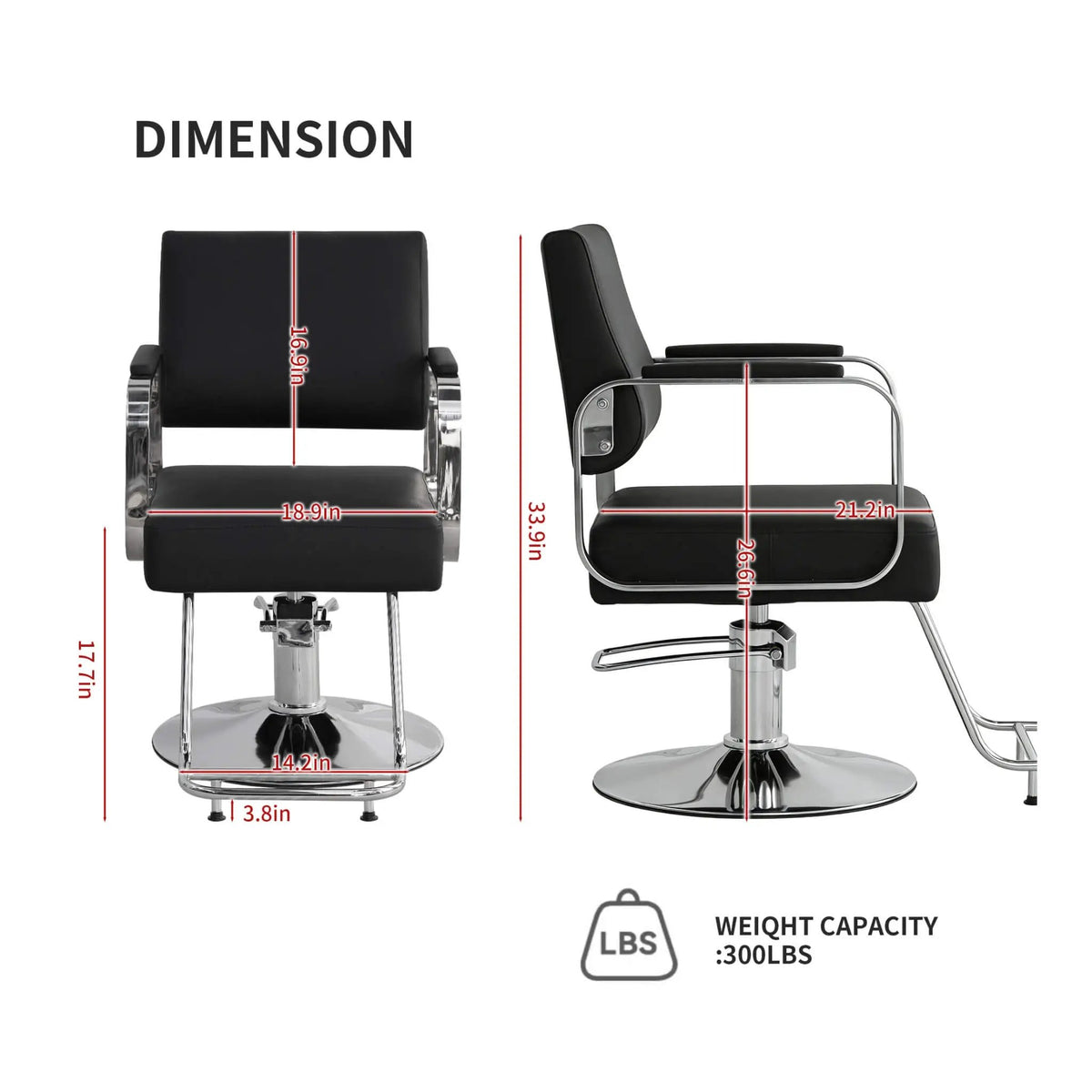 Height-Adjustable Barber Chair | 360-Degree Swivel | Reclining Backrest | Durable Steel Frame