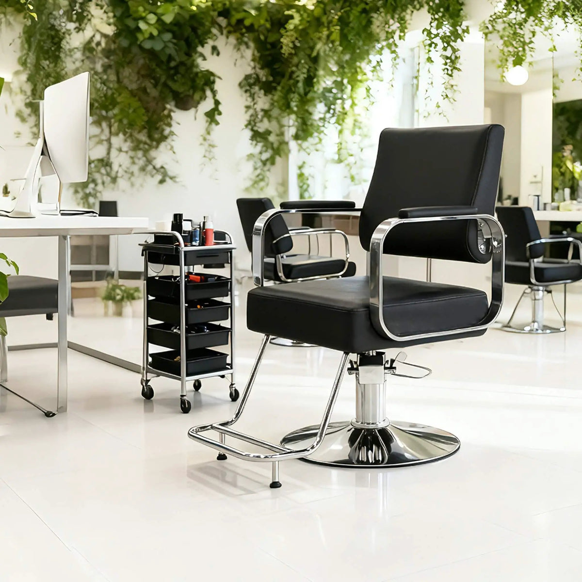 Height-Adjustable Barber Chair | 360-Degree Swivel | Reclining Backrest | Durable Steel Frame