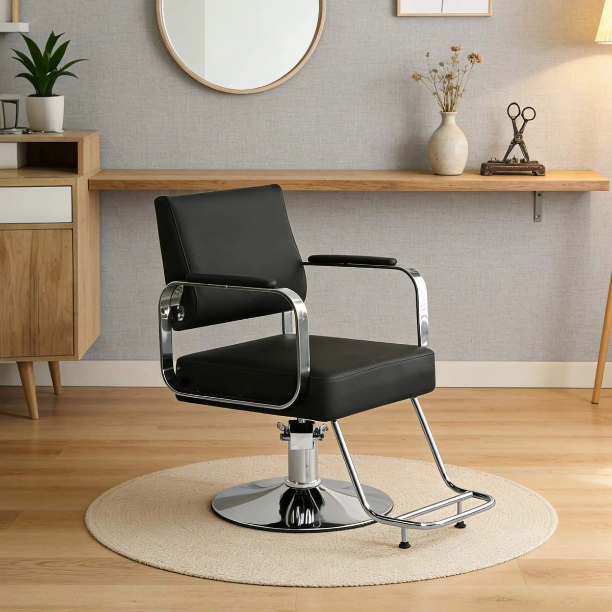 Height-Adjustable Barber Chair | 360-Degree Swivel | Reclining Backrest | Durable Steel Frame