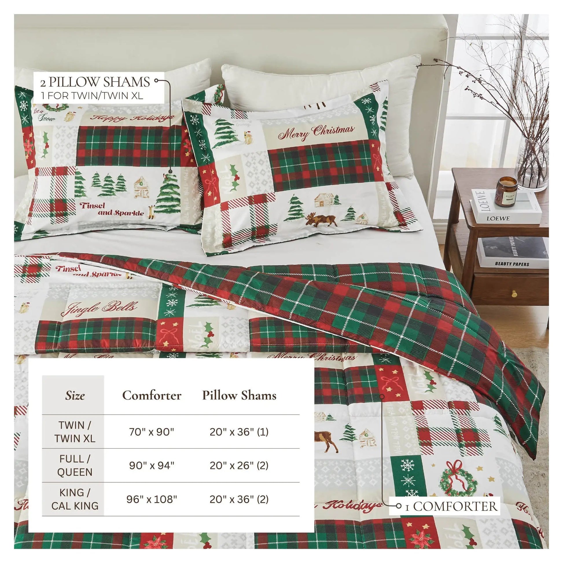 Reversible Christmas Comforter and Sham Set - Holiday / Lodge Odette Collection from PriceLows™