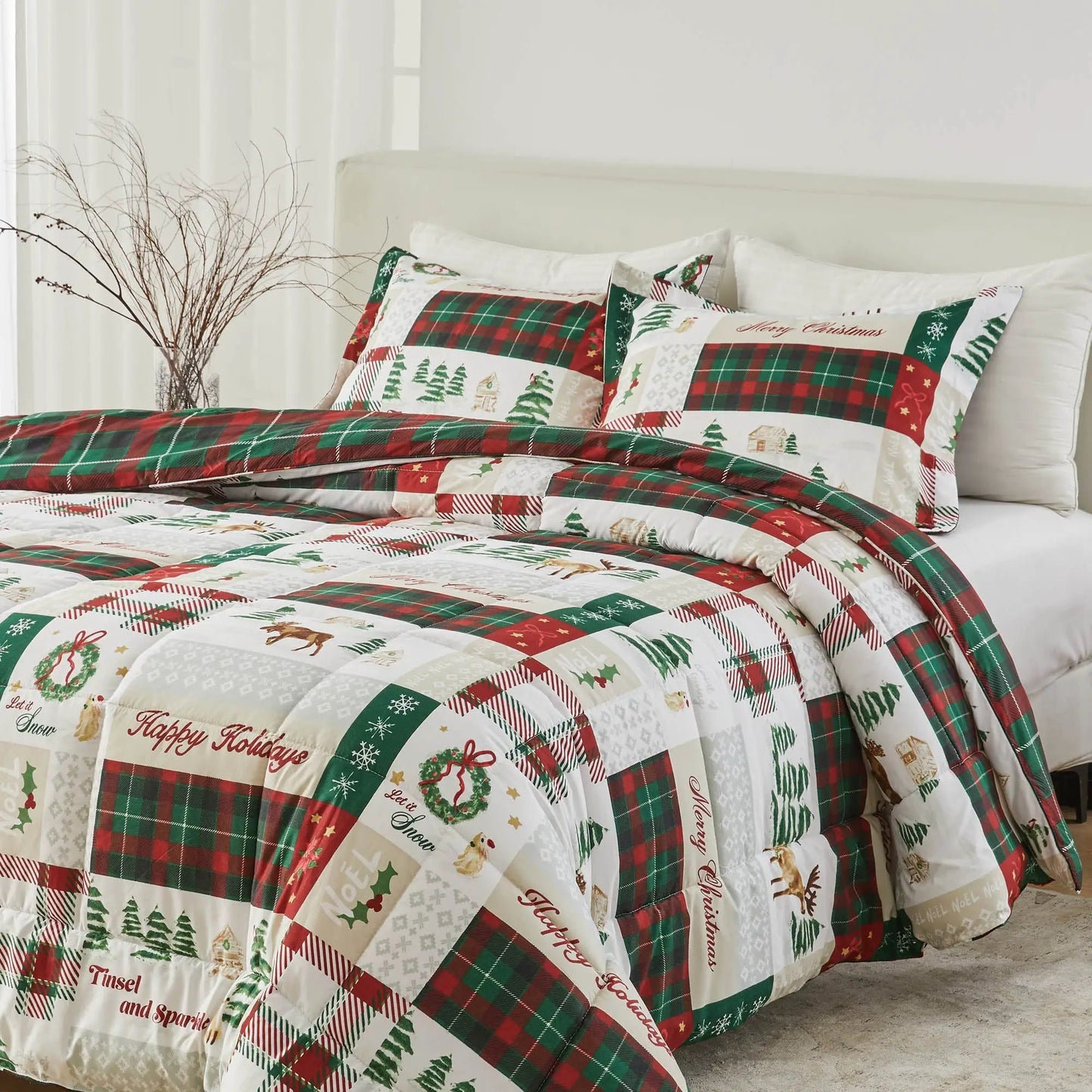 Reversible Christmas Comforter and Sham Set - Holiday / Lodge Odette Collection from PriceLows™