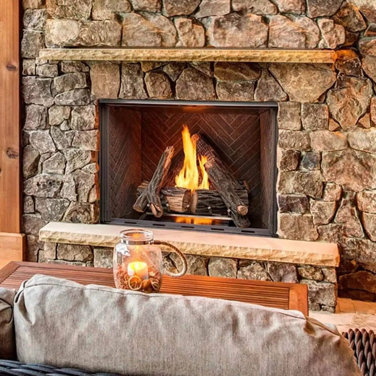 Majestic Courtyard 55K BTU 42 Inch Traditional Outdoor Gas Fireplace With Stacked | 42 Inch | Concrete | Natural Gas Fireplace