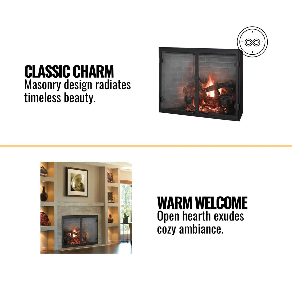 Majestic Biltmore Radiant 36-Inch Open Wood Burning Fireplace | 36 Inch | Glass | Living Room